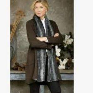 Soft Surroundings Beaumont Faux Fur Trim Brown Cardigan Medium Petite